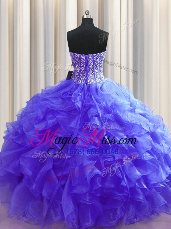 wholesale beauteous visible boning sweetheart sleeveless ball gown prom dress floor length beading and ruffles purple organza