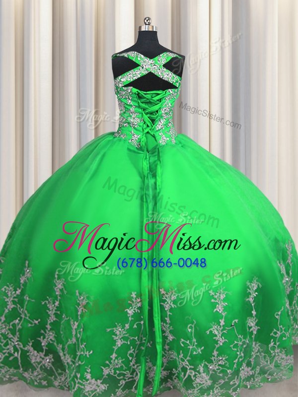 wholesale customized floor length apple green 15 quinceanera dress tulle sleeveless beading and appliques