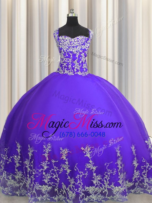 wholesale attractive purple straps lace up beading and appliques quinceanera dresses sleeveless