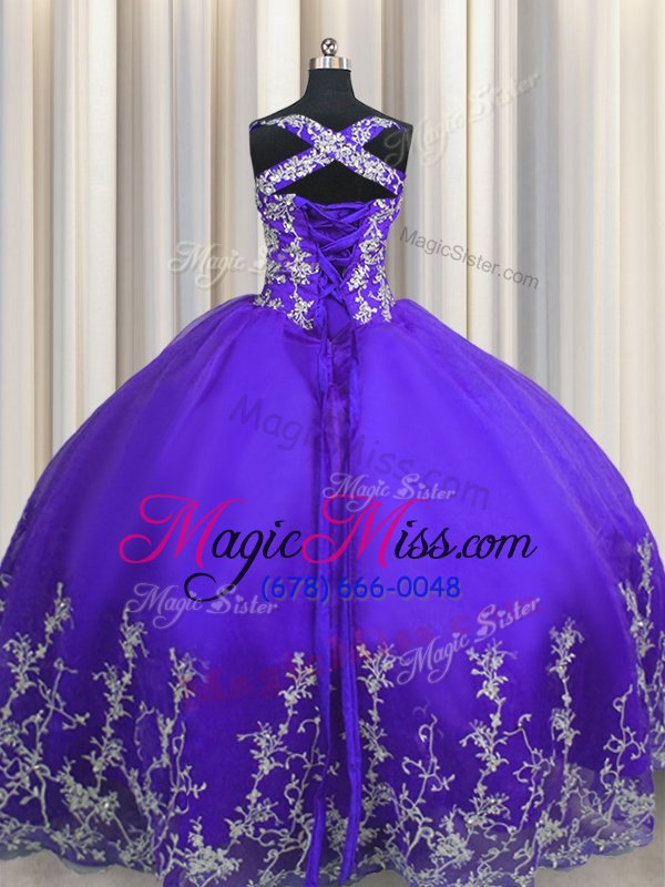 wholesale attractive purple straps lace up beading and appliques quinceanera dresses sleeveless