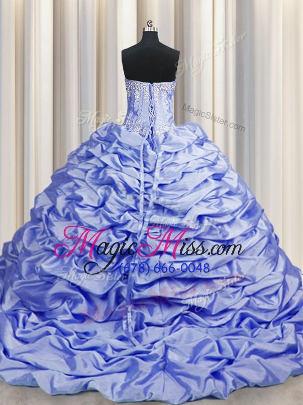 wholesale sweet brush train lavender sleeveless sweep train beading and pick ups vestidos de quinceanera