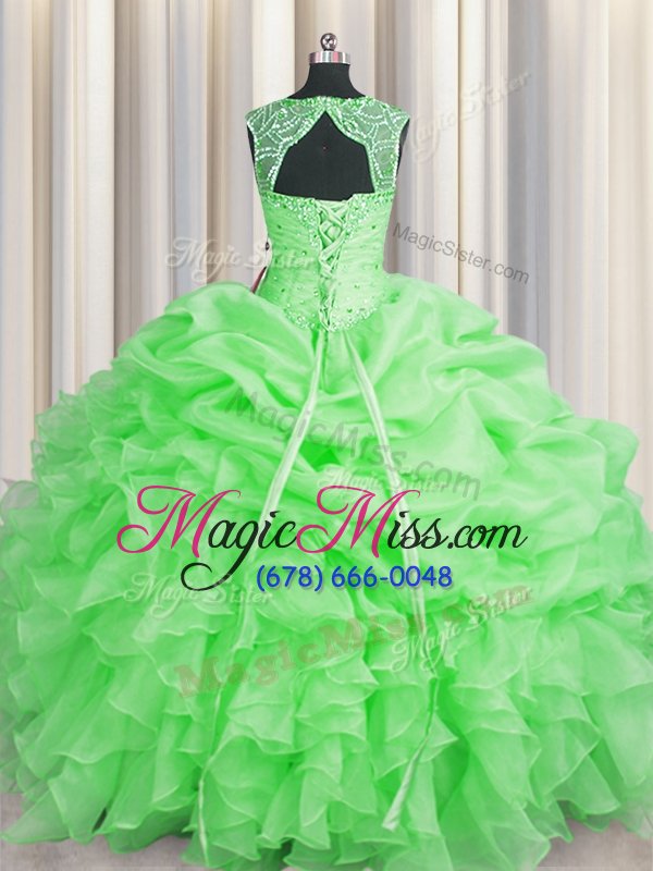 wholesale latest organza scoop sleeveless lace up beading and pick ups quinceanera gowns in