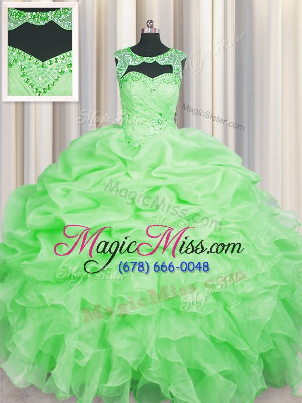 wholesale latest organza scoop sleeveless lace up beading and pick ups quinceanera gowns in