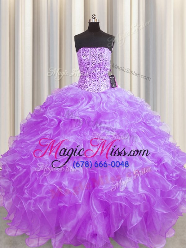 wholesale latest visible boning lavender strapless lace up beading and ruffles quinceanera gowns sleeveless