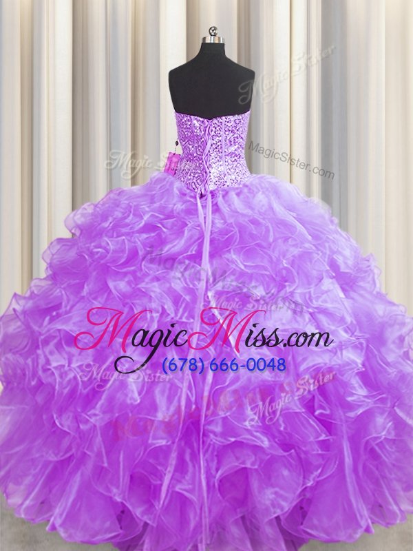 wholesale latest visible boning lavender strapless lace up beading and ruffles quinceanera gowns sleeveless