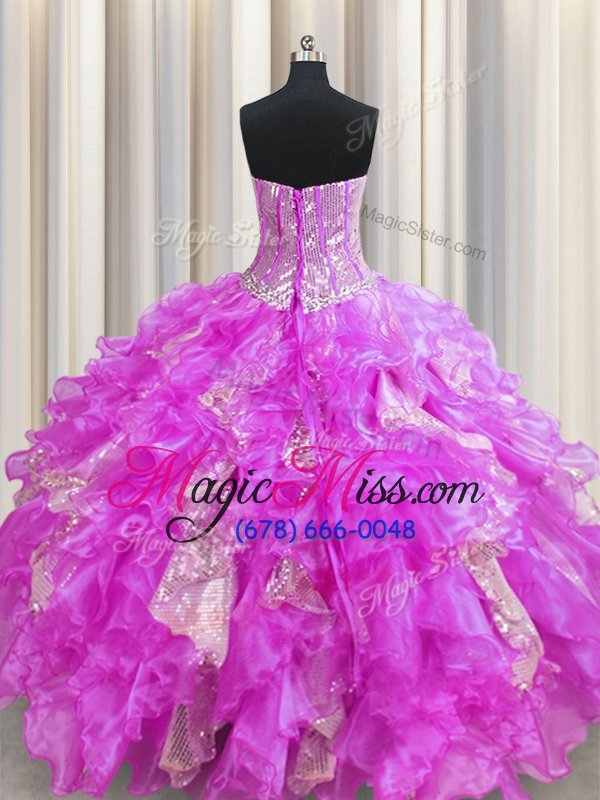 wholesale superior visible boning lilac sleeveless beading and ruffles and sequins floor length quinceanera gown