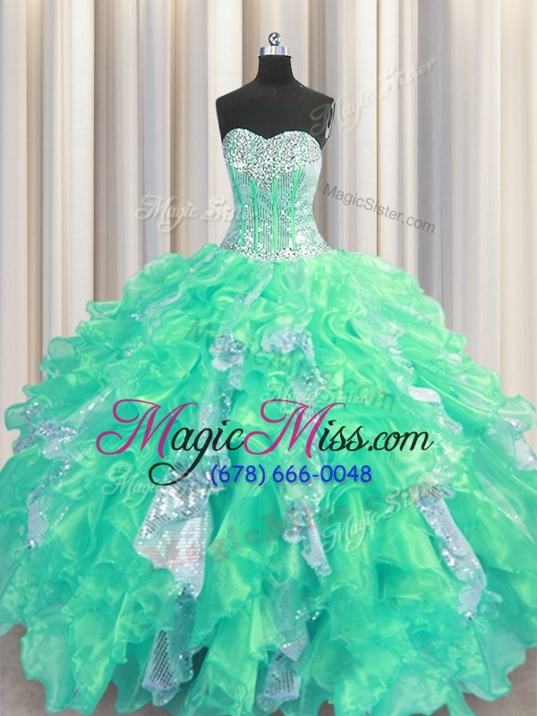 wholesale chic sleeveless beading and ruffles and sequins lace up 15th birthday dress