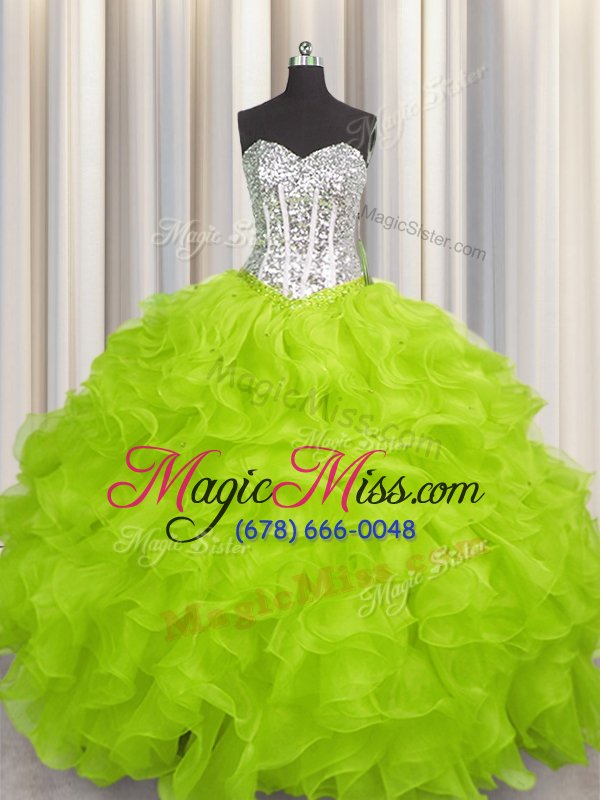 wholesale best selling floor length ball gowns sleeveless yellow green ball gown prom dress lace up