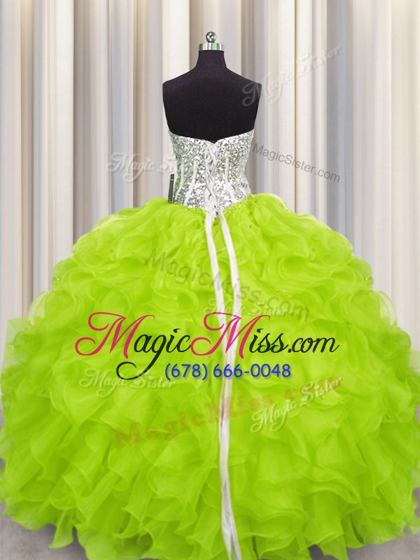 wholesale best selling floor length ball gowns sleeveless yellow green ball gown prom dress lace up