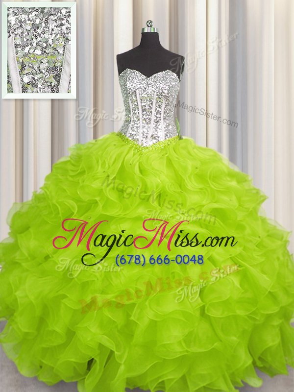 wholesale best selling floor length ball gowns sleeveless yellow green ball gown prom dress lace up