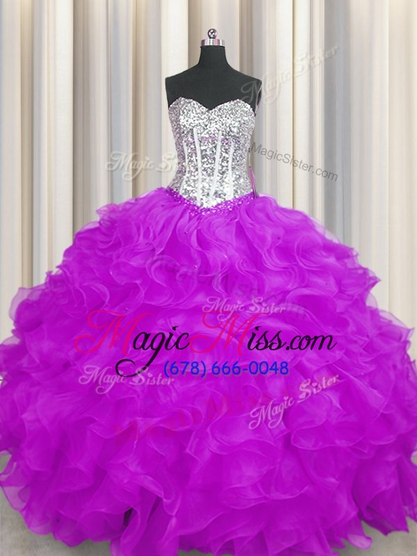 wholesale purple sleeveless floor length beading and ruffles lace up sweet 16 dresses