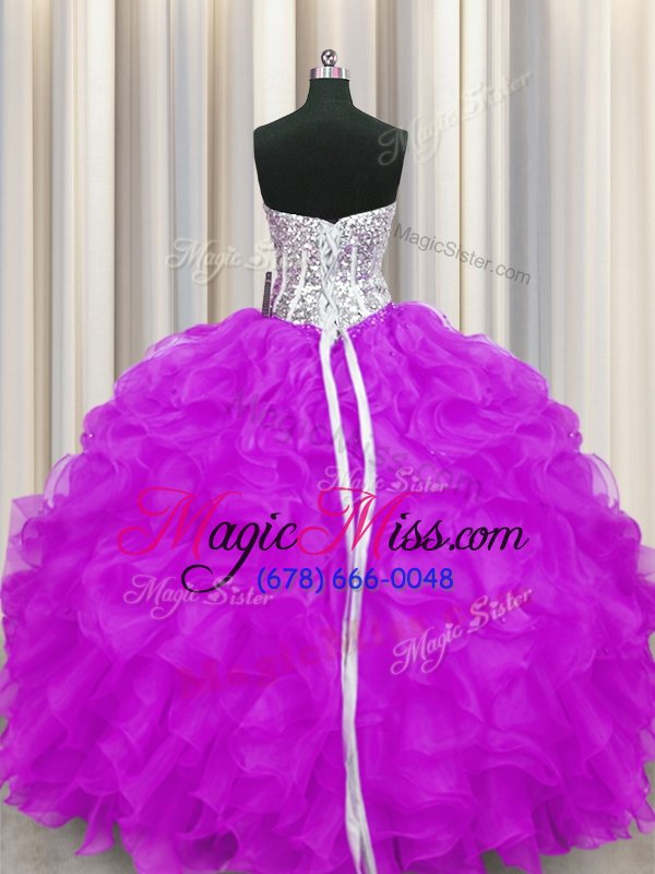 wholesale purple sleeveless floor length beading and ruffles lace up sweet 16 dresses