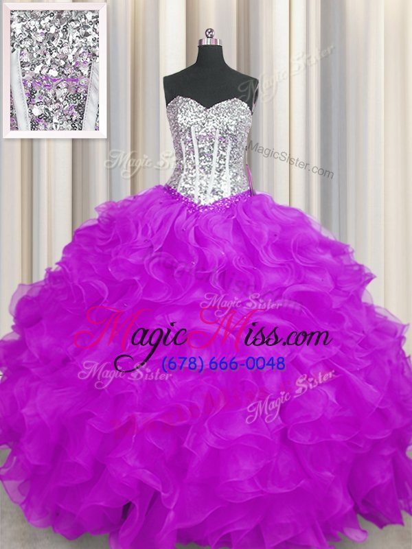 wholesale purple sleeveless floor length beading and ruffles lace up sweet 16 dresses