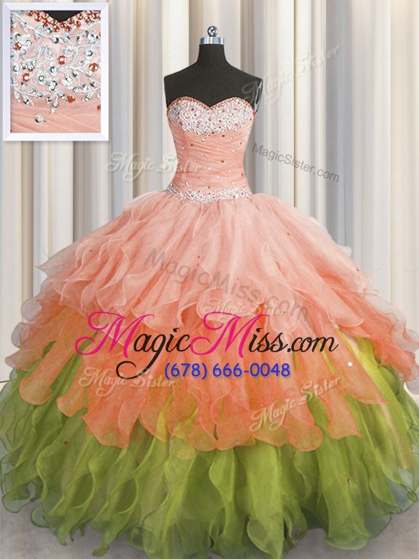 wholesale fashion beading and ruffles and ruffled layers and sequins vestidos de quinceanera multi-color lace up sleeveless floor length