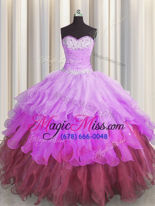 wholesale multi-color sweetheart lace up beading and ruffles and ruffled layers and pick ups quinceanera dress sleeveless