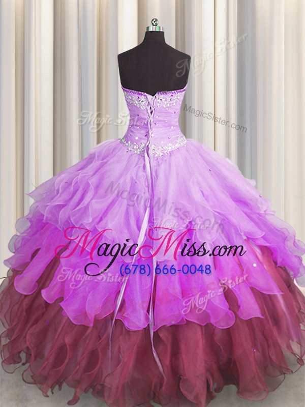 wholesale multi-color sweetheart lace up beading and ruffles and ruffled layers and pick ups quinceanera dress sleeveless