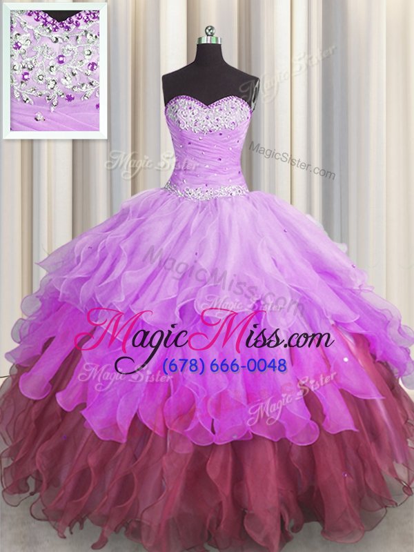 wholesale multi-color sweetheart lace up beading and ruffles and ruffled layers and pick ups quinceanera dress sleeveless