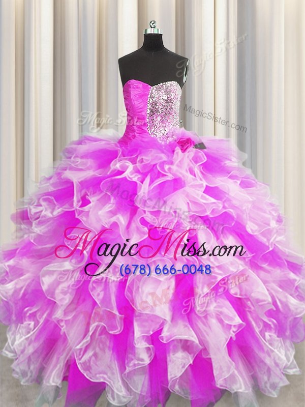 wholesale delicate floor length lace up ball gown prom dress multi-color and in for military ball and sweet 16 and quinceanera with beading and ruffles and ruching