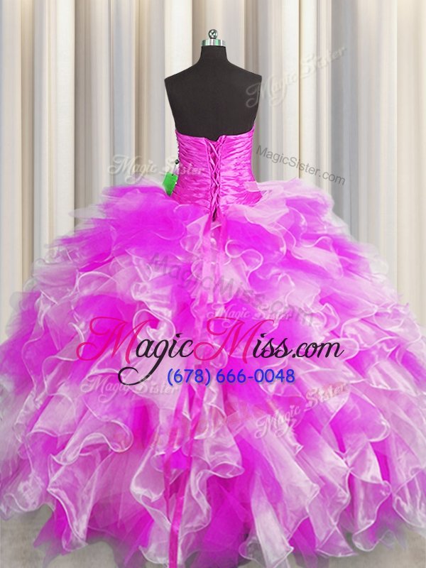 wholesale delicate floor length lace up ball gown prom dress multi-color and in for military ball and sweet 16 and quinceanera with beading and ruffles and ruching