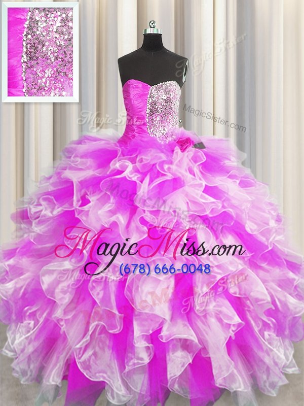 wholesale delicate floor length lace up ball gown prom dress multi-color and in for military ball and sweet 16 and quinceanera with beading and ruffles and ruching