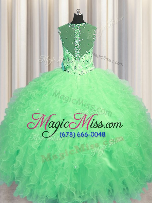 wholesale adorable see through zipper up floor length apple green sweet 16 dresses straps sleeveless zipper