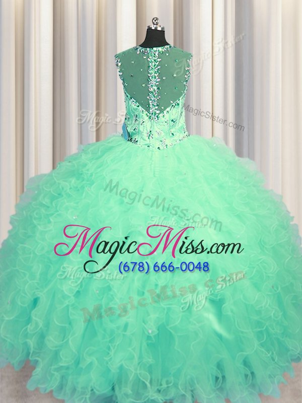 wholesale glorious see through zipper up turquoise zipper straps beading and ruffles sweet 16 dresses tulle sleeveless