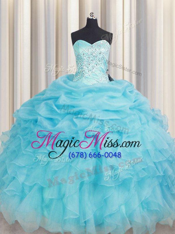 wholesale exceptional baby blue sweetheart neckline beading and ruffles 15th birthday dress sleeveless lace up