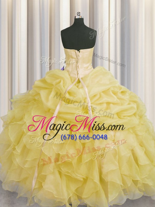 wholesale deluxe light yellow sweet 16 dress military ball and sweet 16 and quinceanera and for with beading and ruffles sweetheart sleeveless lace up