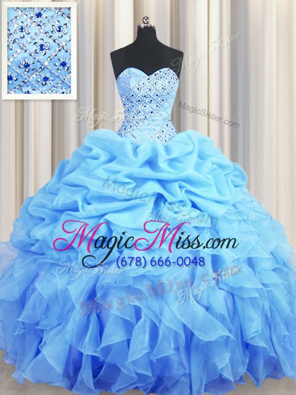 wholesale eye-catching pick ups sweetheart sleeveless backless quinceanera dresses baby blue organza