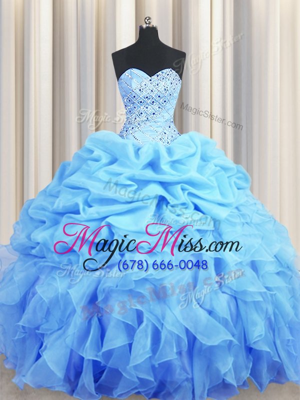 wholesale eye-catching pick ups sweetheart sleeveless backless quinceanera dresses baby blue organza