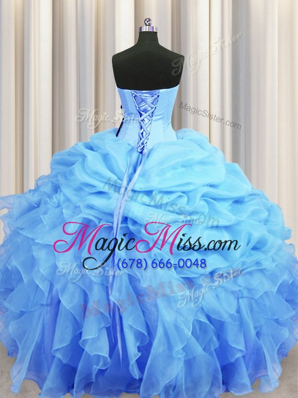 wholesale eye-catching pick ups sweetheart sleeveless backless quinceanera dresses baby blue organza