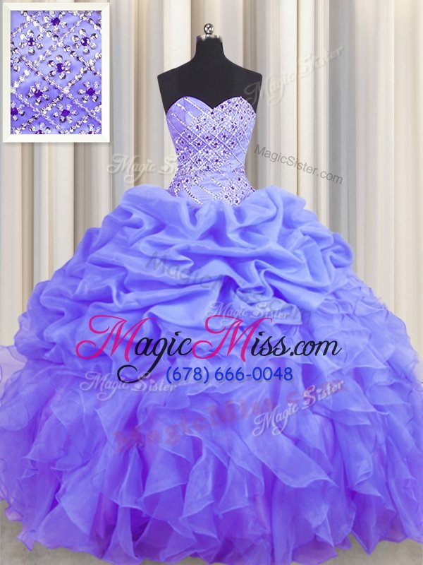 wholesale most popular lavender ball gowns sweetheart sleeveless organza floor length lace up beading and ruffles and pick ups sweet 16 dress