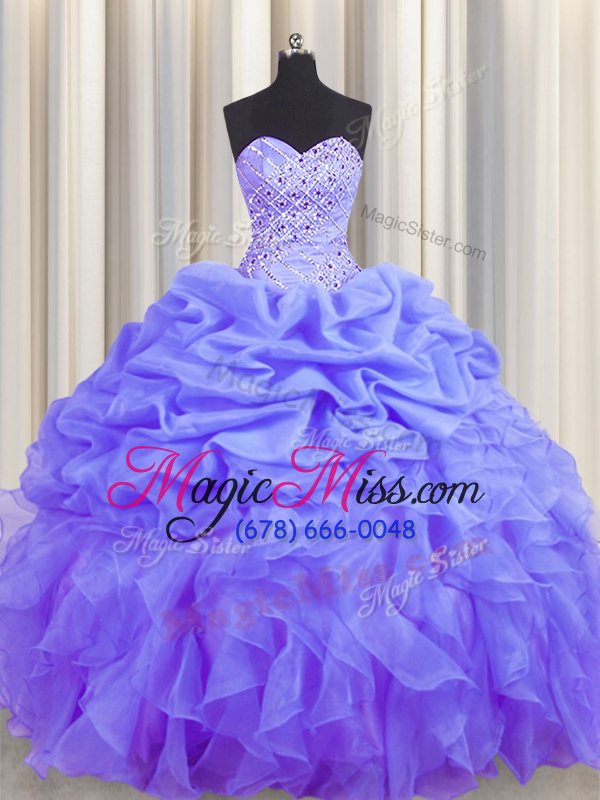 wholesale most popular lavender ball gowns sweetheart sleeveless organza floor length lace up beading and ruffles and pick ups sweet 16 dress