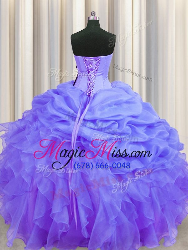 wholesale most popular lavender ball gowns sweetheart sleeveless organza floor length lace up beading and ruffles and pick ups sweet 16 dress