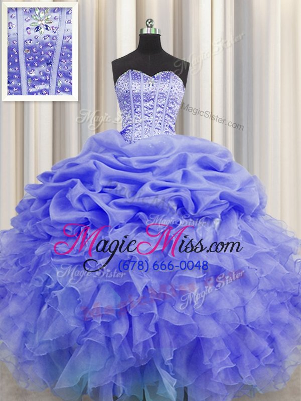 wholesale decent visible boning beading and ruffles and pick ups sweet 16 dress purple lace up sleeveless floor length