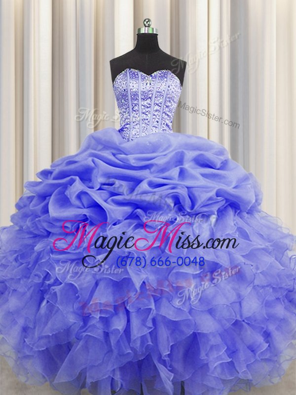 wholesale decent visible boning beading and ruffles and pick ups sweet 16 dress purple lace up sleeveless floor length