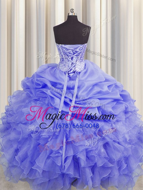 wholesale decent visible boning beading and ruffles and pick ups sweet 16 dress purple lace up sleeveless floor length