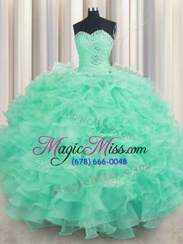 wholesale simple sweetheart sleeveless quinceanera dress floor length beading and ruffles apple green organza