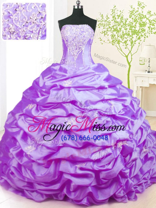 wholesale high quality lavender taffeta lace up sweet 16 dresses sleeveless with train sweep train beading