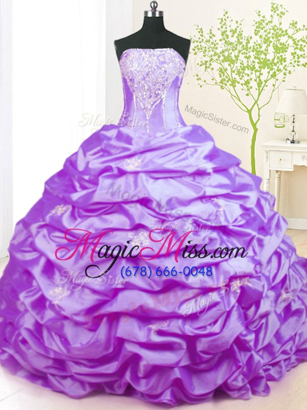 wholesale high quality lavender taffeta lace up sweet 16 dresses sleeveless with train sweep train beading