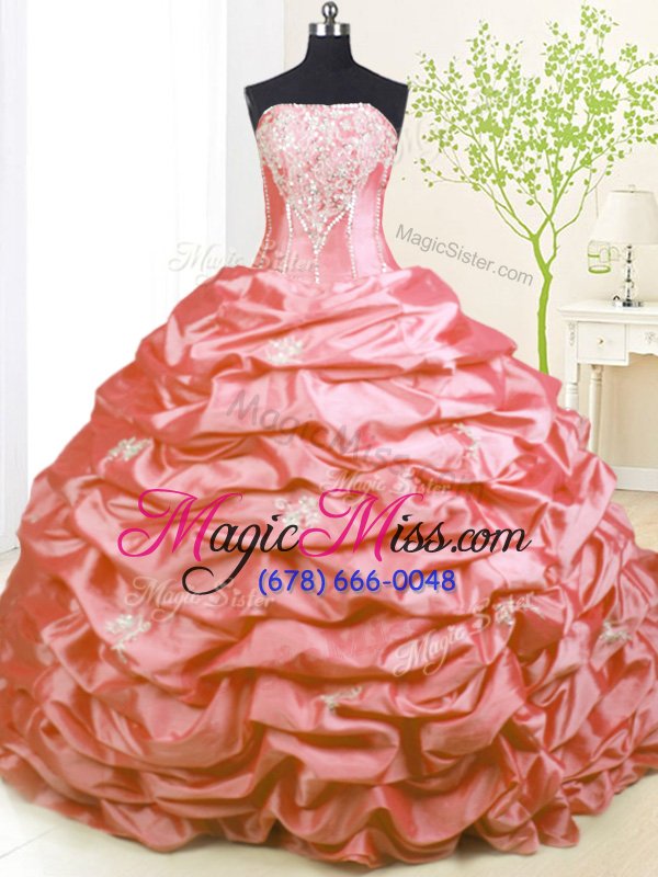 wholesale glorious with train lace up 15th birthday dress pink and in for military ball and sweet 16 with beading and pick ups sweep train