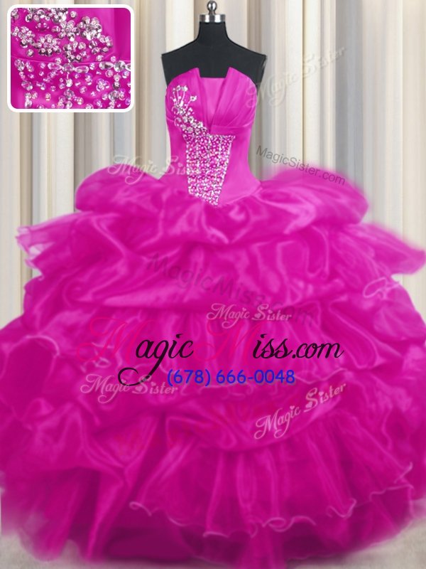 wholesale edgy strapless sleeveless organza 15th birthday dress beading and ruffled layers and pick ups lace up