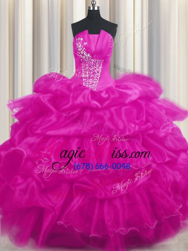 wholesale edgy strapless sleeveless organza 15th birthday dress beading and ruffled layers and pick ups lace up