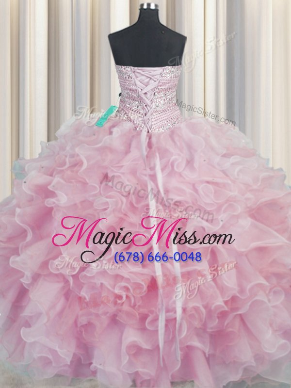 wholesale fabulous bling-bling pink sleeveless organza lace up quinceanera dress for military ball and sweet 16 and quinceanera