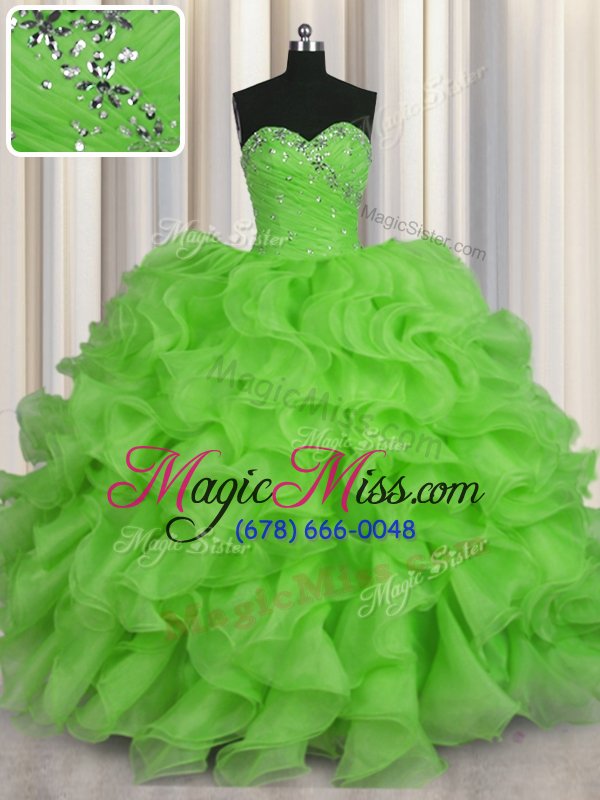 wholesale sumptuous floor length quinceanera dresses organza sleeveless beading and ruffles