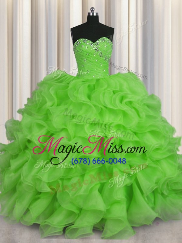 wholesale sumptuous floor length quinceanera dresses organza sleeveless beading and ruffles