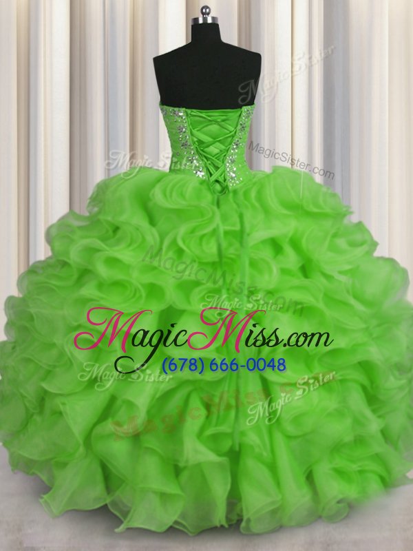 wholesale sumptuous floor length quinceanera dresses organza sleeveless beading and ruffles