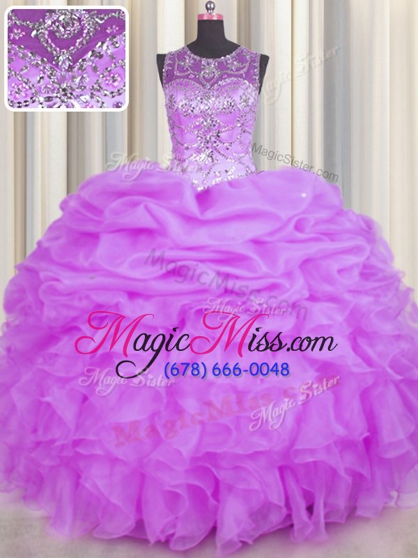 wholesale simple see through lilac scoop backless beading and ruffles and pick ups quinceanera dress sleeveless