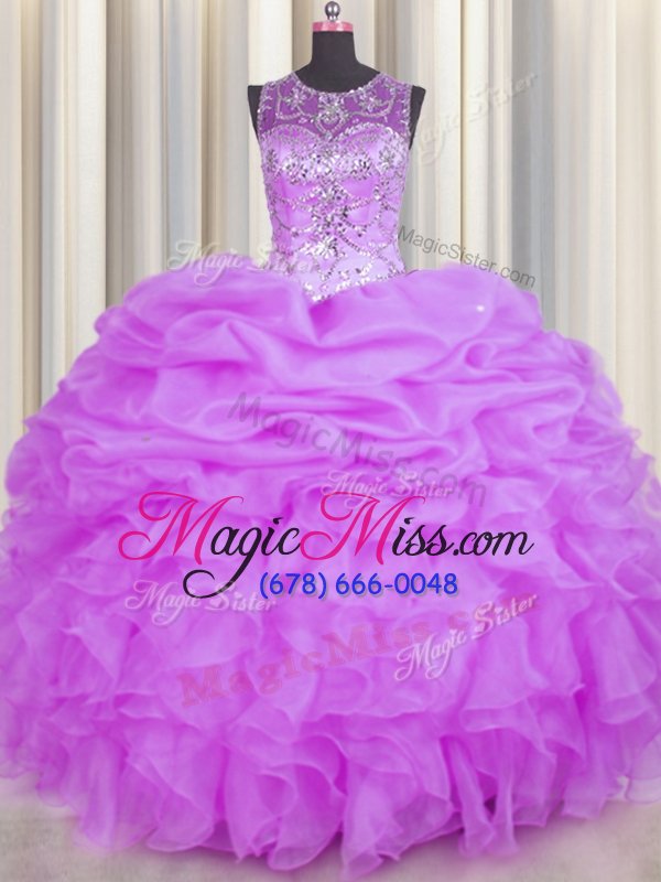 wholesale simple see through lilac scoop backless beading and ruffles and pick ups quinceanera dress sleeveless