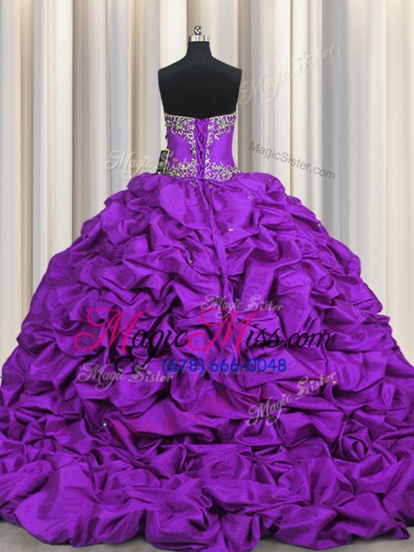 wholesale popular purple sweetheart lace up beading and embroidery and ruffled layers and pick ups sweet 16 dresses brush train sleeveless